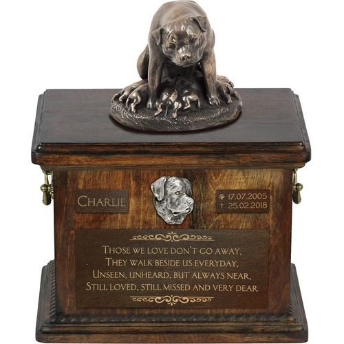 Rottweiler I - Eine Urne für die Asche eines Hundes, eine Urne mit einer Statue, eine personalisierte Hundeurne von der Marke Art-Dog.