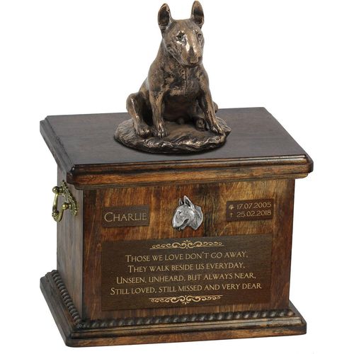 Bull Terrier IX - Eine Urne für die Asche eines Hundes, eine Urne mit einer Statue, eine personalisierte Hundeurne von der Marke Art-Dog.