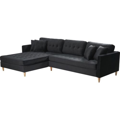 Marino Deluxe Chaiselongsofa rechts oder links gewendet mit Kissen Velour schwarz.