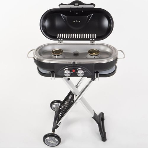 Camp4 Trolley Grill - 50mbar Piezo-Zündung 2-Kochplatten BBQ Tischgasgrill Tischgrill Camping Campinggrill