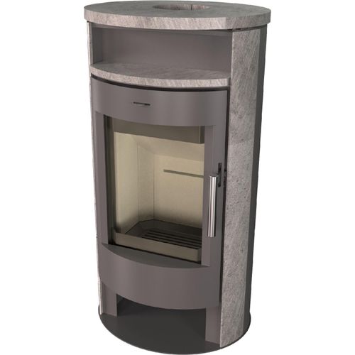 Runder Premium-Kaminofen TORONTO S Specksteinoptik, gussgrau - 6,3 kW