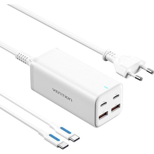 Wandladegerät/ 2xUSB Typ-C + USB-Typ-C-Kabel/ 2xUSB/ 100W