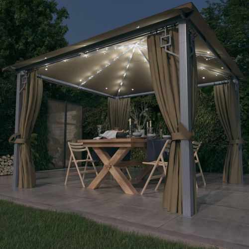 [Home] Pavillon mit Vorhängen & LED-Lichterkette 300x300 cm Taupe Alu , Neue Mode 2024 im häuslichen Leben