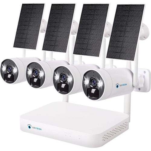 LUVISION Dual WLAN Solar Akku Überwachungssystem 10 Kanal NVR 4MP Überwachungskamera Set Mikrofon