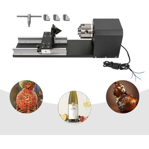 Lasergravier-Drehvorrichtung, Rotierende Schnitzvorrichtung, Laser-Drehvorrichtung mit Drehachse, Schwarz und Silber