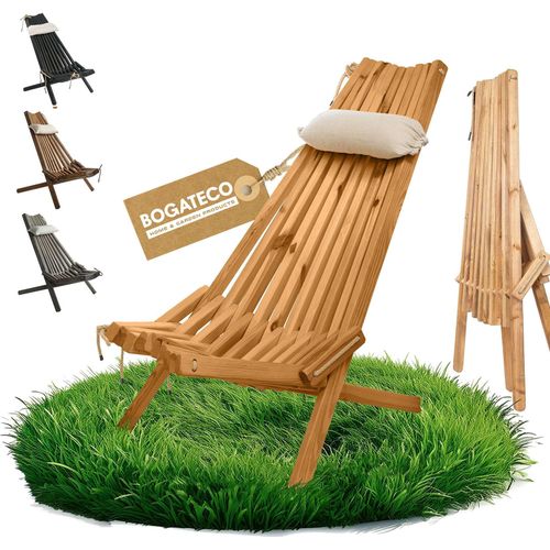 BOGATECO Klappbarer Gartenstuhl aus Holz mit dem Kopfkissen | 100 x 55 x 30 cm | Rckenlnge 90 cm | Sonnenliege | Braun