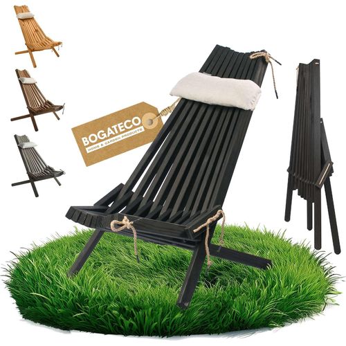 BOGATECO Klappbarer Gartenstuhl aus Holz mit dem Kopfkissen | 100 x 55 x 30 cm | Rckenlnge 90 cm | Sonnenliege | Schwarz