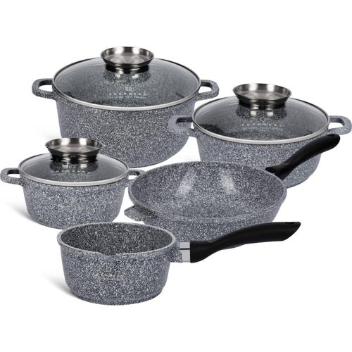 Topfset 10tlg, graue Töpfe, Kasserolle Kompotttopf Suppentopf Milchtopf, Kochtopf, Bratpfanne, Steinbeschichtung Induktionstöpfe (1.3L / 2.3L / 4.5L )