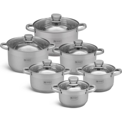 Topfset 12tlg aus Edelstahl mit Glasdeckel Kochtöpfe, Suppentopf, Kompotttopf, Große Töpfe (2.1L / 3.0L / 4.0L / 5.1L / 6.6L / 7.5L)