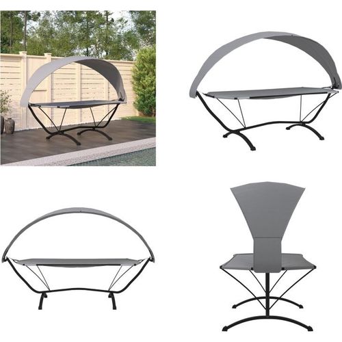 vidaXL Outdoor Loungebett mit Dach Grau Stahl und Oxford Stoff - Loungebett - Loungebetten - Lounge Bett - Outdoor Bett