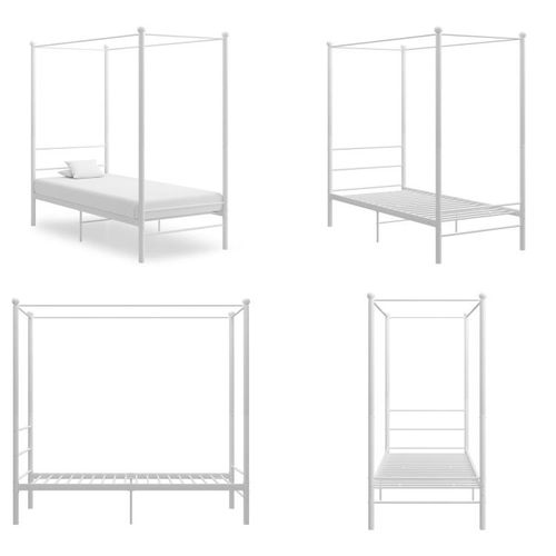 vidaXL Himmelbett Weiß Metall 90x200 cm - Bettrahmen - Metall-Bettrahmen - Bett - Betten