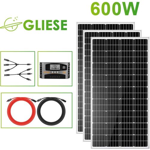 600W 12V Monokristallin Solarmodul Solarpanel PV Solaranlage Hohe Umwandlungsrate für Zuhause Wohnmobil Garten Balkon