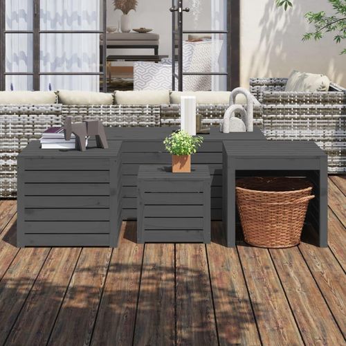 vidaXL 4 tlg. Gartenbox Set Grau Massivholz Kiefer - Gartenbox Set - Gartenbox Sets - Gartenbox - Gartenmöbel