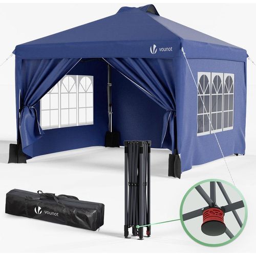 VOUNOT® Pavillon 3x3m Pop Up Faltpavillon mit 4 Seitenteilen und 4 Sandsäcke, Blau