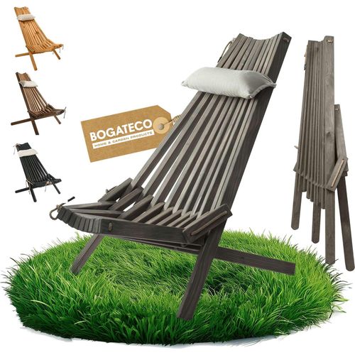 BOGATECO Klappbarer Gartenstuhl aus Holz mit dem Kopfkissen | 100 x 55 x 30 cm | Rckenlnge 90 cm | Sonnenliege | Anthrazit