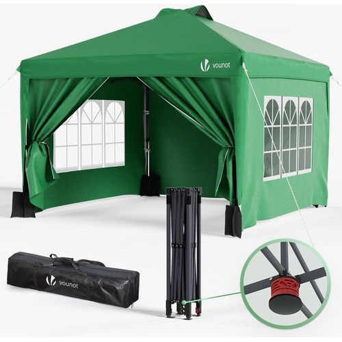 VOUNOT® Pavillon 3x3m Pop Up Faltpavillon mit 4 Seitenteilen und 4 Sandsäcke, grün