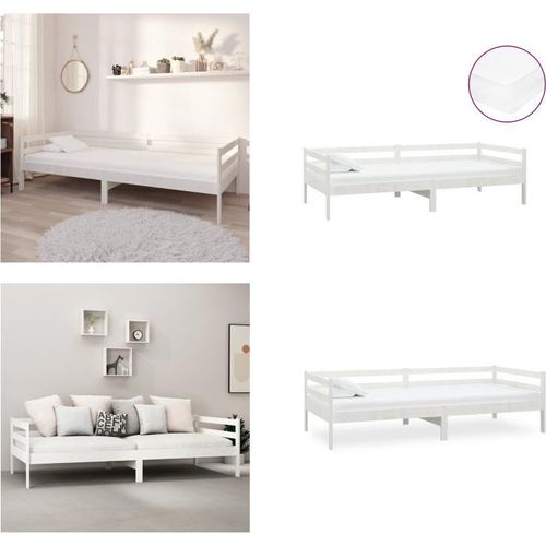 vidaXL Tagesbett mit Matratze 90x200 cm Weiß Kiefer Massivholz - Tagesbett - Tagesbetten - Holz Tagesbett - Holz Tagesbetten