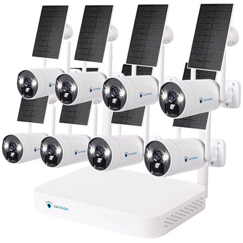 LUVISION Dual WLAN Solar Akku Überwachungssystem 10 Kanal NVR 4MP Überwachungskamera Set Mikrofon