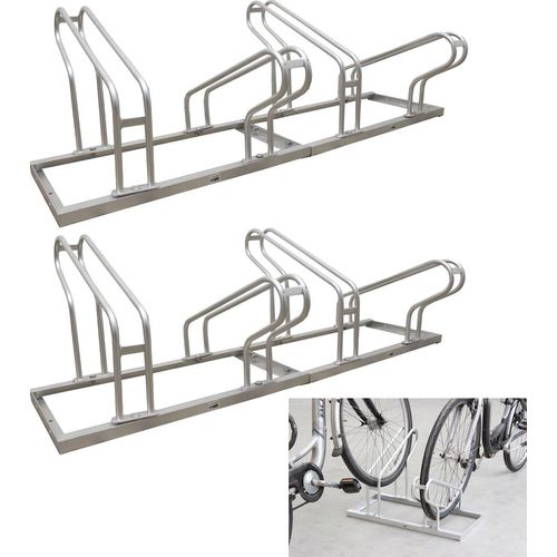 Fahrradständer für 8 Fahrräder höhenversetzt 280 x 45 cm Stahl feuerverzinkt grau 4x2 Bodenparker Reihenparker