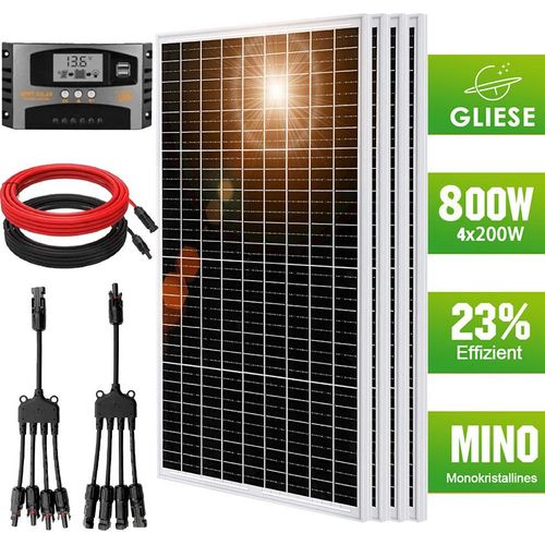 800W Watt 12V Solarpanel Set Solarmodul Solaranlage Inselanlage Garten Camping