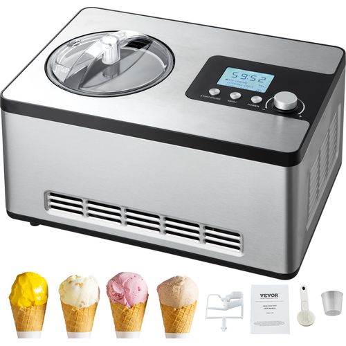 VEVOR Kompressor Eismaschine Eiscrememaschine 2 L, 180 W Frozen Joghurtbereiter Speiseeismaschine 3 Modi Joghurtmaschine Haushalt, Tragbare Eismaschine Sorbet Gelato Geräuscharm Silber Elektrisch