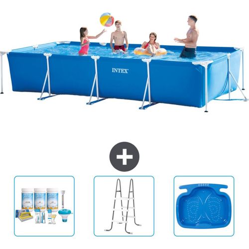 Intex-Schwimmbecken mit rechteckigem Rahmen – 450 x 220 x 84 cm – Blau – im Lieferumfang enthalten Wartungspaket - Leiter - Fußbad