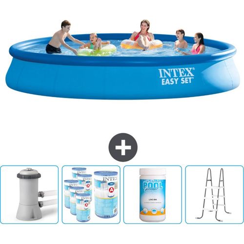 Intex runder aufblasbarer Easy Set-Schwimmpool – 457 x 84 cm – Blau – inklusive Pumpe Filter - Chlor - Leiter