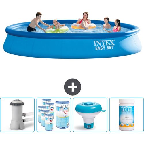 Intex runder aufblasbarer Easy Set-Schwimmpool – 457 x 84 cm – Blau – inklusive Pumpe Filter - Chlorschwimmer - Chlor