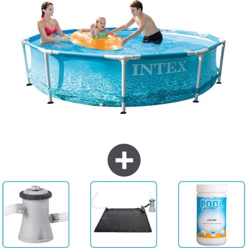 Kreisförmiges Schwimmbad - 305 x 76 cm - Wasserdruck - Beim Lieferumfang Schwimmbadfilterpumpe - Solar-Matte - Chlor - Schwimmbadset