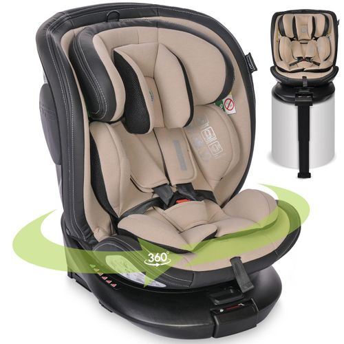 Lorelli Auto Kindersitz Estate mit Isofix Basis und Stabilisierungsbein, Mitwachsender Autositz i-Size 40-150cm, Babysitz, 360 Grad drehbar, beige