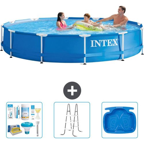 Intex-Schwimmbecken mit rundem Rahmen – 366 x 76 cm – Blau – im Lieferumfang enthalten Wartungspaket - Leiter - Fußbad