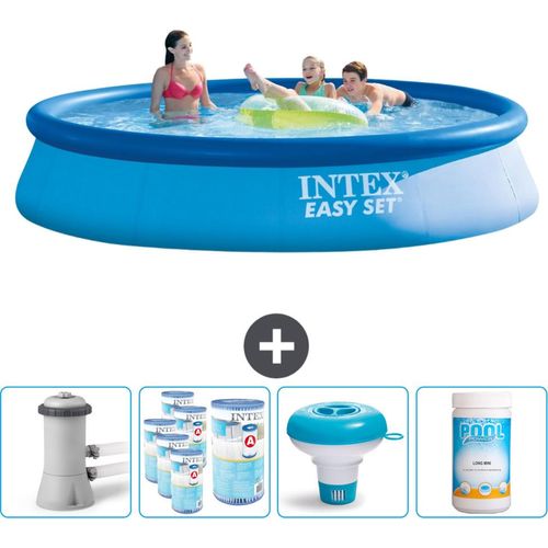 Intex runder aufblasbarer Easy Set-Schwimmpool – 396 x 84 cm – Blau – inklusive Pumpe Filter - Chlorschwimmer - Chlor