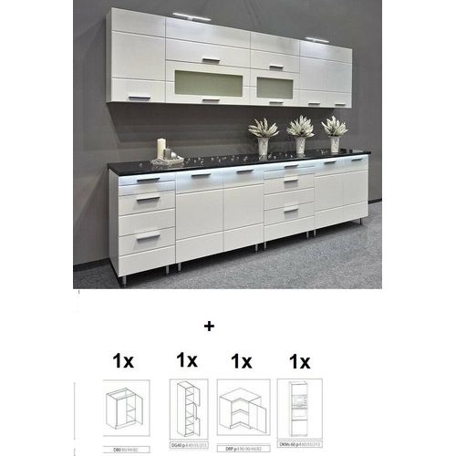 Küche FRESH WEISS Hochglanz ohne Arbeitsplatten individuelle Zusammenstellung