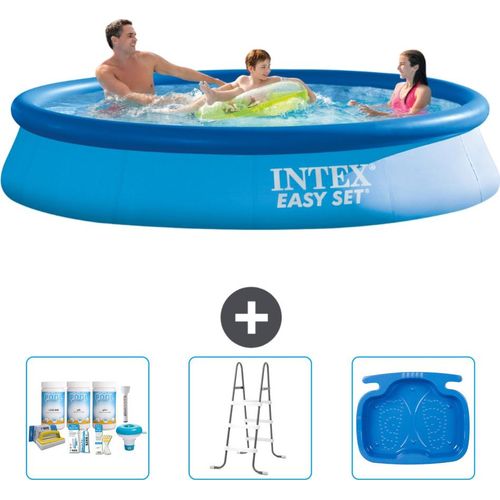Intex runder aufblasbarer Easy-Set-Pool – 366 x 76 cm – Blau – im Lieferumfang enthalten Wartungspaket - Leiter - Fußbad