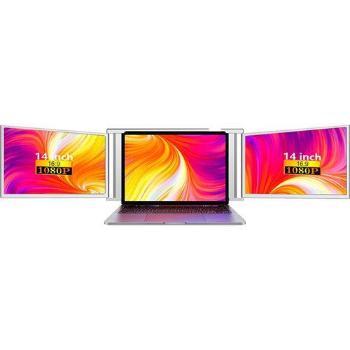 S1 tragbarer Drei-Bildschirm-Monitor, Laptop-Erweiterungsbildschirm, 14 Zoll, 1920 x 1080 Auflösung, 16:9, grau