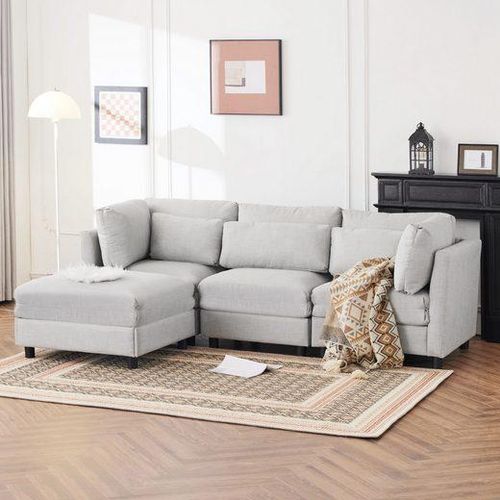 Odikalo Ecksofa Dreisitzer-Sofa Polster Fußhocker L-förmig Armlehnenkissen