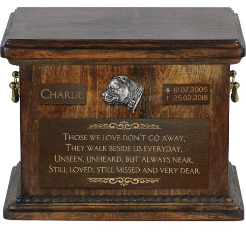 Staffordshire Bull Terrier, Staffordshire Bullterrier II Personalisierte Hundeurne mit Gravur, Erinnerungsbox für Hundeknochen von der Marke Art-Dog