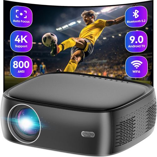 Projektor, 800 ANSI Smart Projektor mit WiFi 6 und Bluetooth 5.2, Heimkino Projektor mit Android TV 9.0