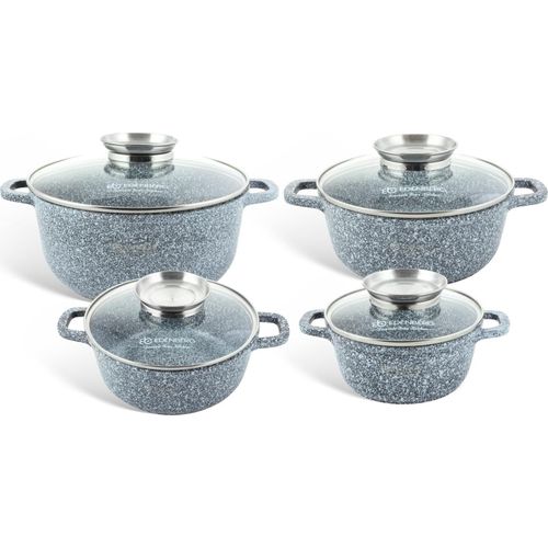 Graues Topfset 8tlg Topf Kompotttopf Suppentopf Kochtopf Keramik Marmor Induktionstöpfe GLASDECKEL (1.3L / 2.3L / 4.5L / 6.8L)