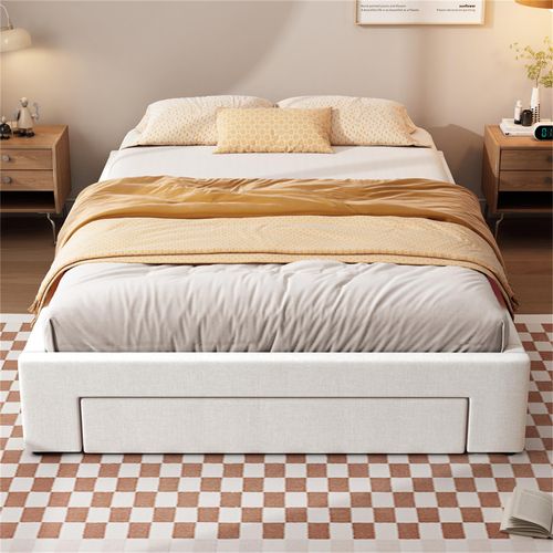 140*200cm Flachbett, drei Ablagefächer, ohne Kopfteil, Farbe beige