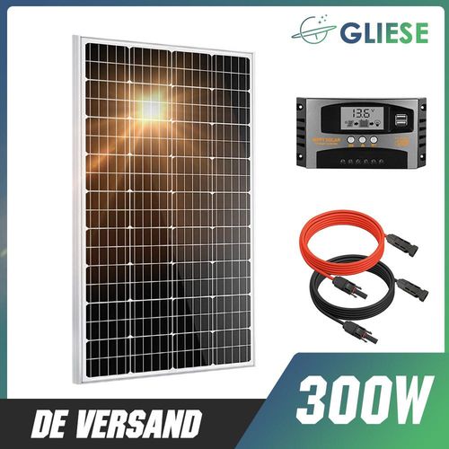 300W 12V Solar Set Solarmodul Solarpanel Kit Monokristallin Solaranlage Photovoltaik Balkonkraftwerk Solaranlage