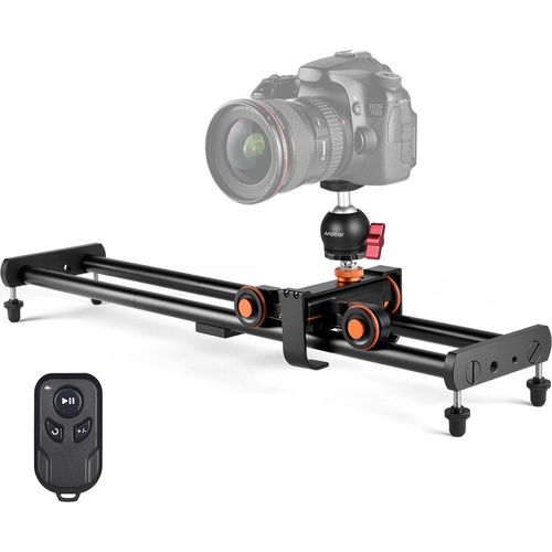 Andoer Kamera Video Dolly Slider Kit mit 3-Rad Auto Dolly Car 3-fach verstellbar + 60 cm Schienenkamera Slider + flexibler Kugelkopfadapter mit drahtloser Fernbedienung fuer DSLR-Kamera-Camcorder