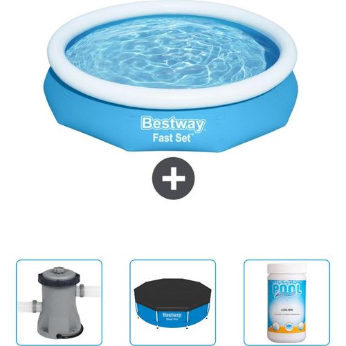 Bestway runder aufblasbarer Fast-Set-Pool – 305 x 66 cm – Blau – im Lieferumfang enthalten Pumpe - Abdeckung - Chlor