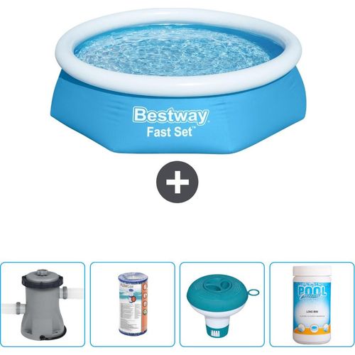 Bestway runder aufblasbarer Fast-Set-Schwimmpool – 244 x 61 cm – Blau – inklusive Pumpe Filter - Chlorschwimmer - Chlor