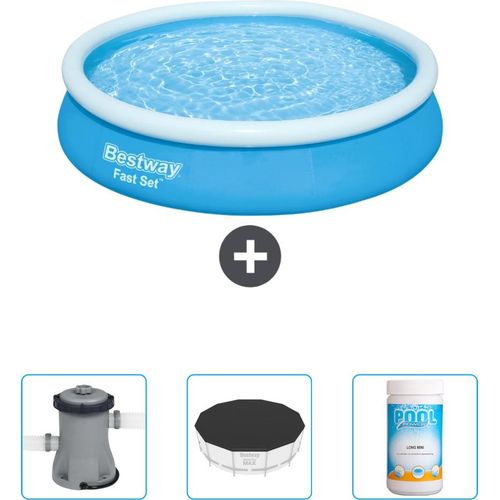 Bestway runder aufblasbarer Fast-Set-Pool – 366 x 76 cm – Blau – im Lieferumfang enthalten Pumpe - Abdeckung - Chlor