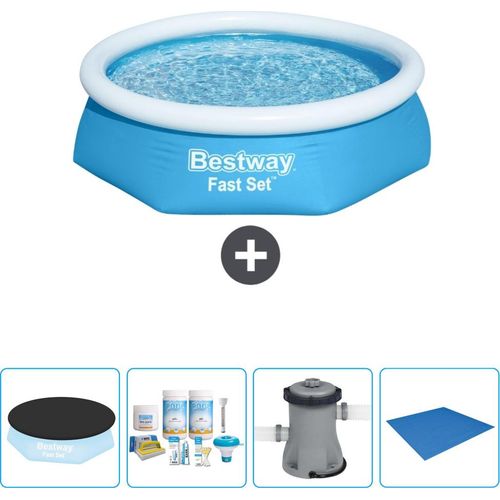 Bestway runder aufblasbarer Fast-Set-Pool – 244 x 61 cm – Blau – im Lieferumfang enthalten Abdeckung - Wartungspaket - Pumpe - Bodenplane