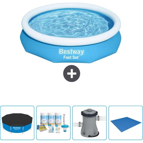 Bestway runder aufblasbarer Fast-Set-Pool – 305 x 66 cm – Blau – im Lieferumfang enthalten Abdeckung - Wartungspaket - Pumpe - Bodenplane