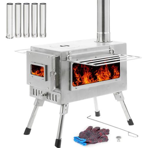 Holzofen, Camping-Holzofen, Heizofen, Heizung, Outdoor-Campingausrüstung, geeignet für Beleuchtung, Picknick, Heizen, Kochen usw., Weiß