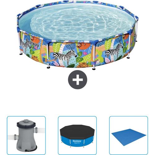 Bestway Round Steel Pro-Schwimmbecken – 305 x 66 cm – Dschungel-Druck – im Lieferumfang enthalten Pumpe - Abdeckung - Bodenplane