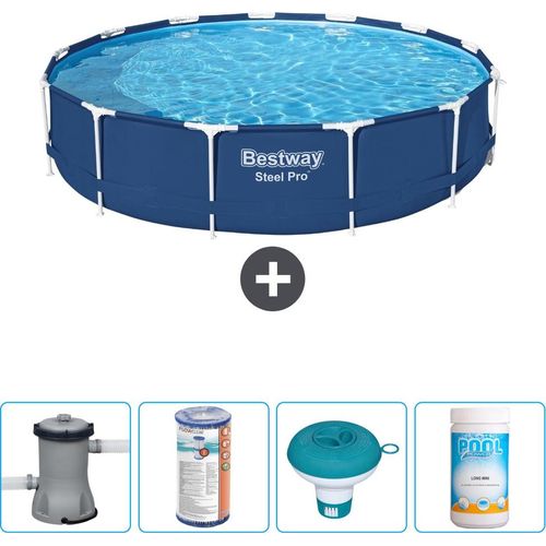 Bestway Round Steel Pro Swimmingpool – 396 x 84 cm – Blau – inklusive Pumpe Filter - Chlorschwimmer - Chlor
